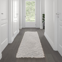 Flash Furniture YTG-RGS1917-27-WH-GG Chalet Collection 2' x 7' White Faux Fur Area Rug with Polyester Backing for Living Room, Bedroom, Playroom